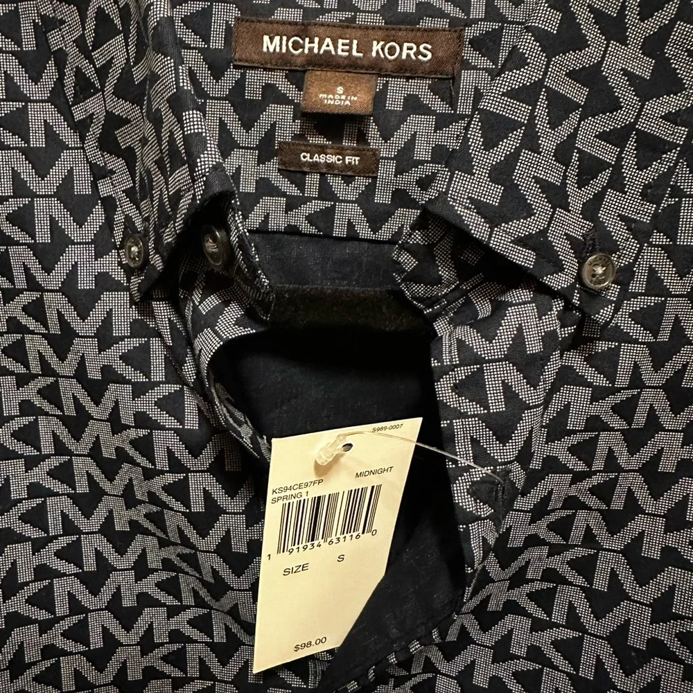 Michael Kors Dark Navy & Grey Geometric Shirt, NWT - Picture 2 of 5